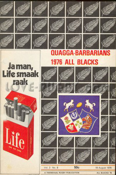 1976 Quagga-Barbarians v New Zealand  Rugby Programme